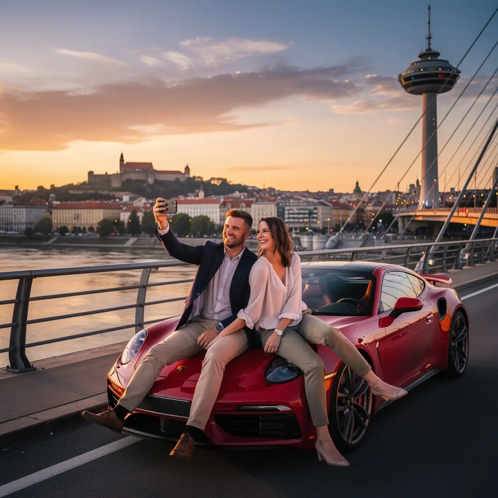 Pohľad na prekrásne slovenské scenérie z okna luxusného vozidla.